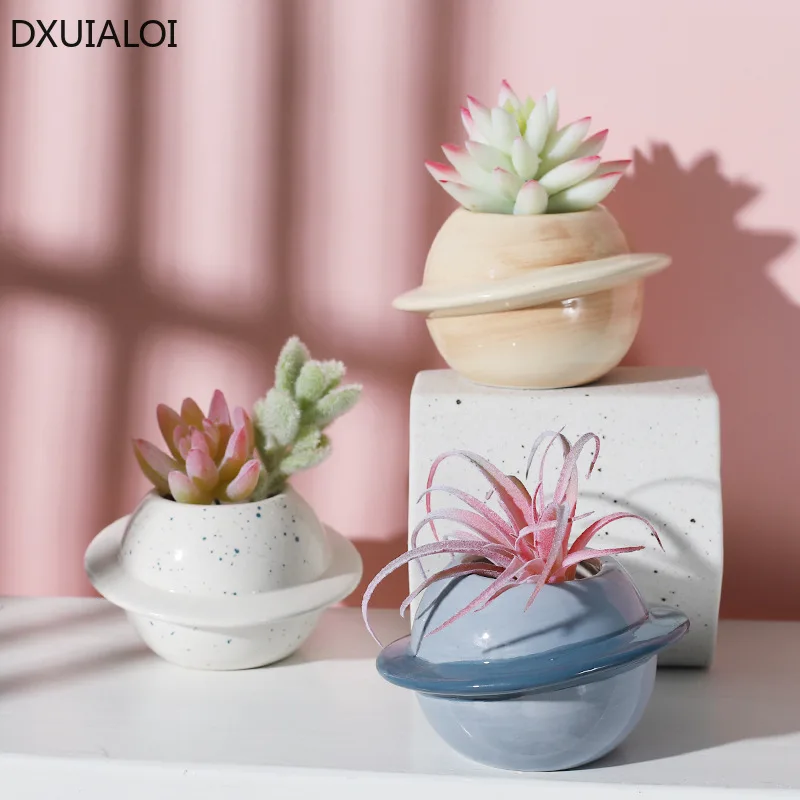 

Креативная планета DXUIALOI, Зеленый цветочный горшок, керамические изделия, украшение для дома, гостиной, настольное украшение для садоводств...