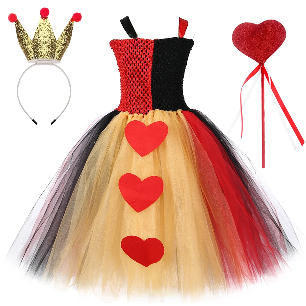Длинные платья Red Queen of Hearts для девочек костюмы на Рождество и Хэллоуин детский