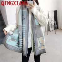 2022 new style women winter printed horse faux cashmere tassel scarf outdoor long thick shawl blanket streetwear ring