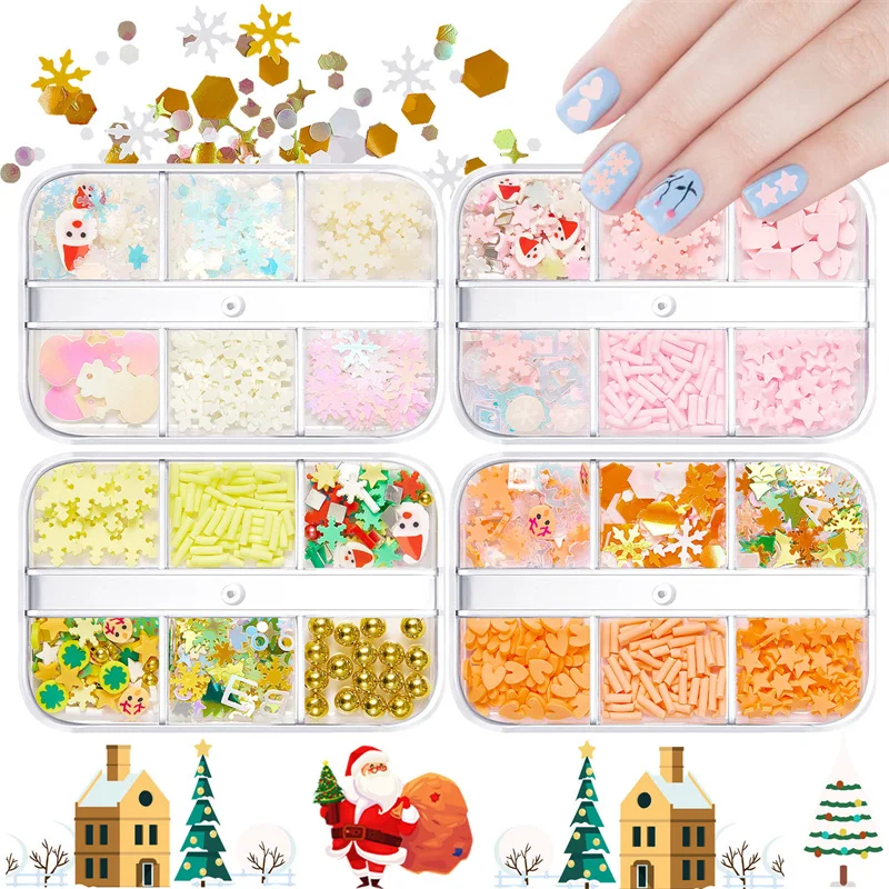 

Christmas Nail Glitter Sequins Decoration Soft Clay Flake Design Mixed Snowflakes Hexagon Star Nail Art Manicure DIY Accessories