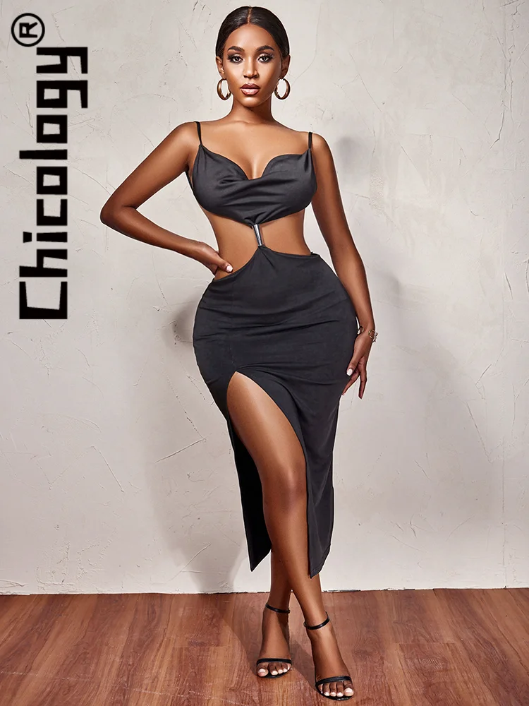 

Chicology Slit V-Neck Slip Ruched Slim Midi Dress Festival Event Sexy Party Night Club Prom Summer Clothes For Women Wholesale