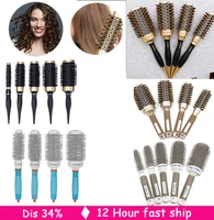 high quality hairdresser brush aluminum barrel hair ceramic round comb with boar bristle ionic curling brush barber comb4 sizes