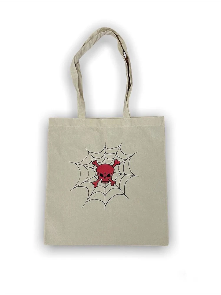 

Women's Bag Cheap Casual Large Capacity Shoulder Bags Shopper Canvas Letter Fashion Harajuku spider skull Print Ulzzang Handbags
