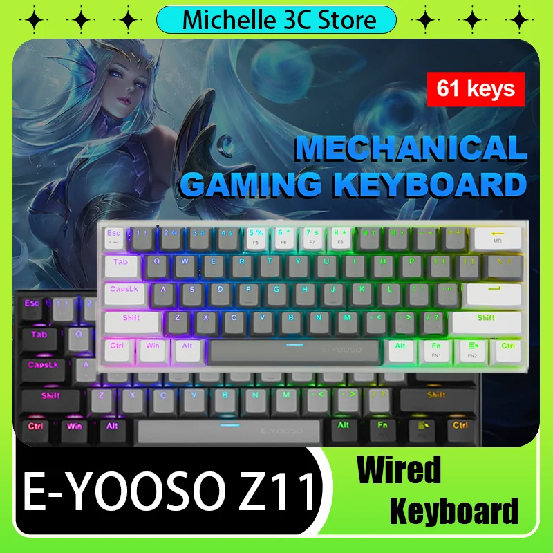 Игровая механическая мини-клавиатура E-YOOSO Z11 USB 60% синяя красная 61 клавиша