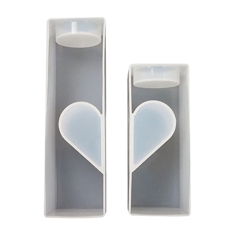 

2Pc DIY Crystal Epoxy Resin Mold Valentine's Day Heart Shaped Rectangle Candle Holder Storage Box Silicone Mold