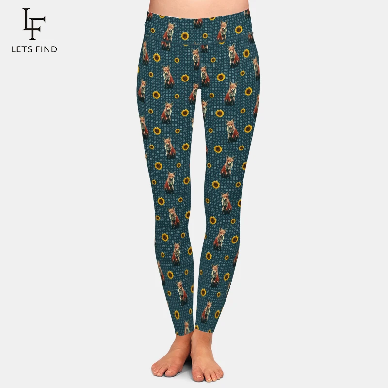 

LETSFIND High Quaility Women's 3D Fox and Sunflower Print Sexy Leggings Fashion High Waist Fitness Skinny Stretch Legging
