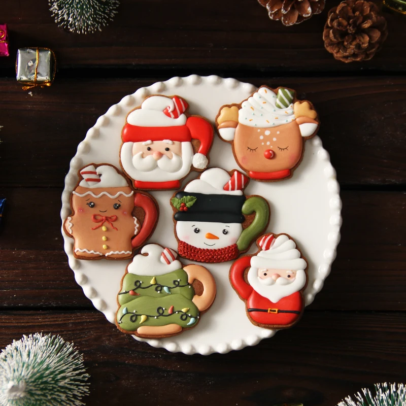 

New Christmas Cookie Cutter and Fondant Embosser Creative Xmas Cup Pattern Fondant Frosting Biscuit Mold Cake Decorations Tools