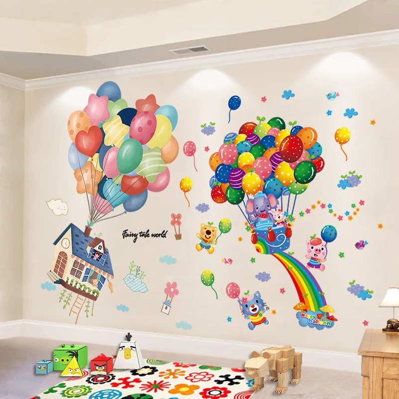 

Colorful Balloons Wall Stickers DIY Cartoon Animals Wall Decals for Kids Rooms Baby Bedroom Kindergarten Nursery Home Decoration