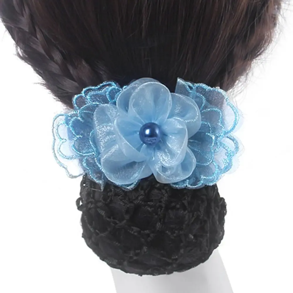 

Elegant Hair Clip Nurse Hotel Pearl Cloth Crystal Ponytail Clip Hairgrips Cover Net Korean Bun Snood Women Spring Clips