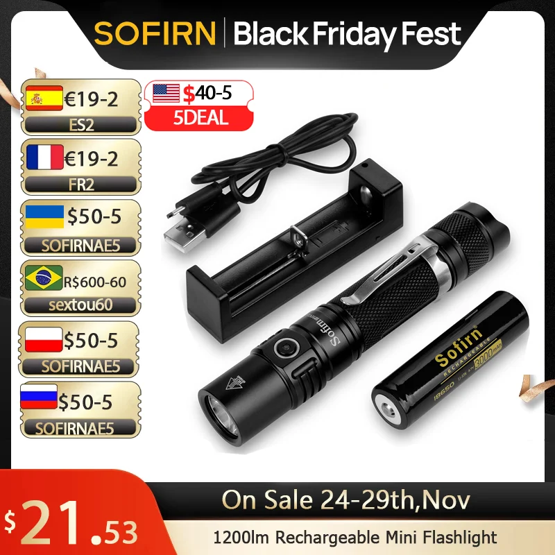 Sofirn SP31 V2.0 Led Flashlight 1200lm 18650 XPL-HI LED Torch Light Tactical Lamp High Power Flashlight 5300-5700K Lanterna