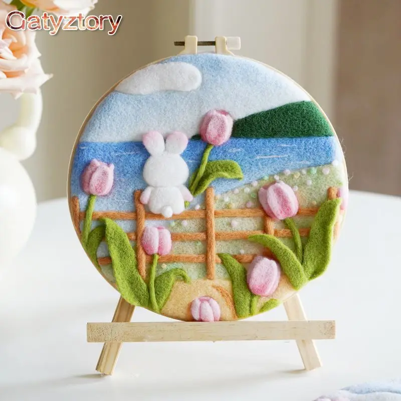 

GATYZTORY Frame DIY Wool Embroidery Painting Kit Wool Needle Felt Picture Kit Craft Painting Creative Gift For Mom Friends Kids