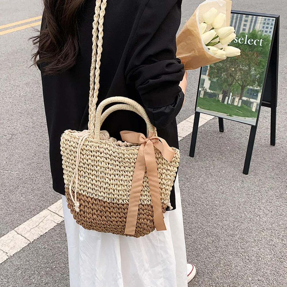 Boho Straw Woven Crossbody Tote Bags Women Fashion Vintage Shoulder Bag Female Casual Versatile Summer Beach Vacation Handbags