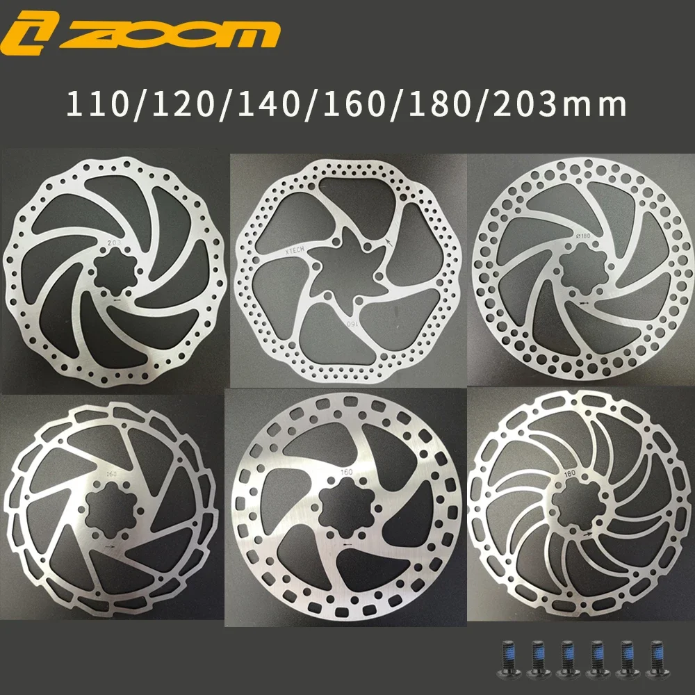 

ZOOM Cycling Stainless Steel Brake Rotor 110/120/140/160/180/203mm MTB Road Bike Disc with Bolts Brake Disk Bicycle Parts
