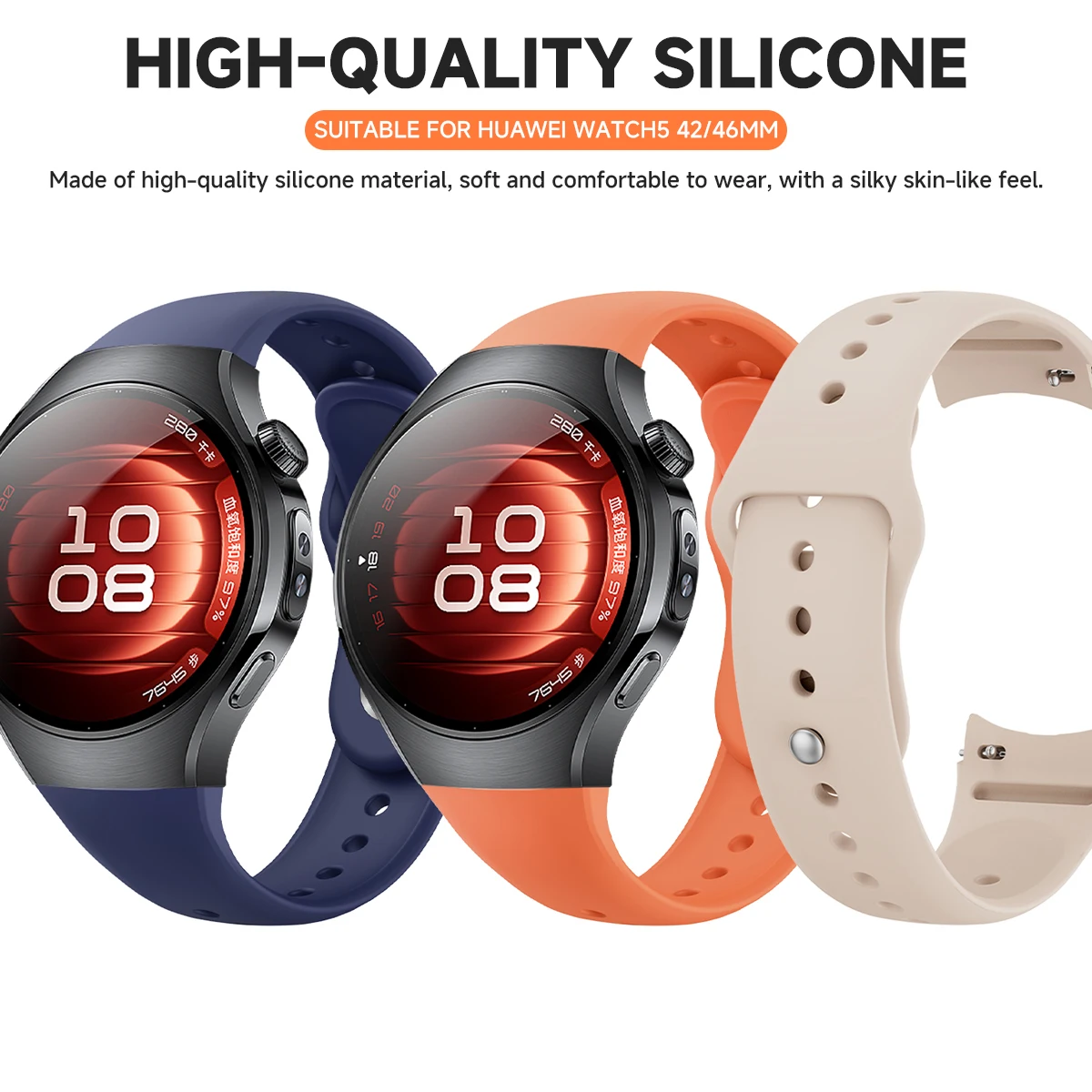 Фото Новый силиконовый ремешок без зазоров для часов Huawei Watch 5, 46 мм, спортивный браслет Bnad для Huawei Watch 5, 42 мм, ремешок для часов №4