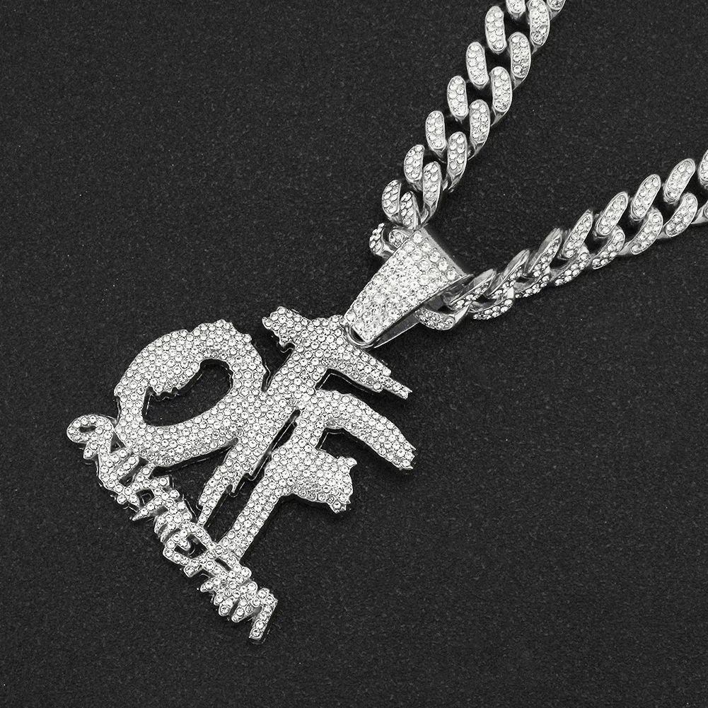 

Men Women Hip Hop ONLY THE FAMILY Letter Pendant Necklace with 13mm Miami Cuban Chain Iced Out Bling Necklaces Hiphop Jewelry
