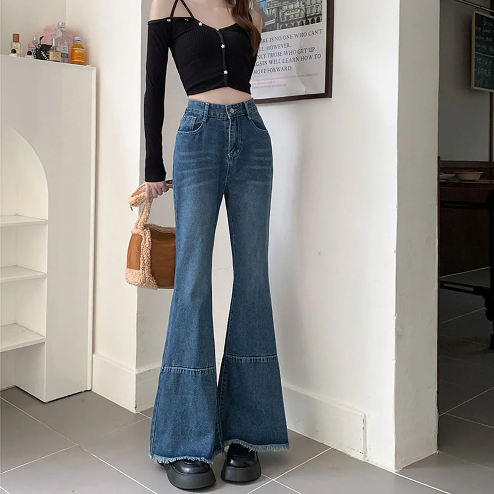 

Women High Waist Fashion Stretch Pocket Trousers Loose 3XL 4XL Wide Leg Jeans Flare Jeans Pants Women Vintage Denim Ladies Jeans