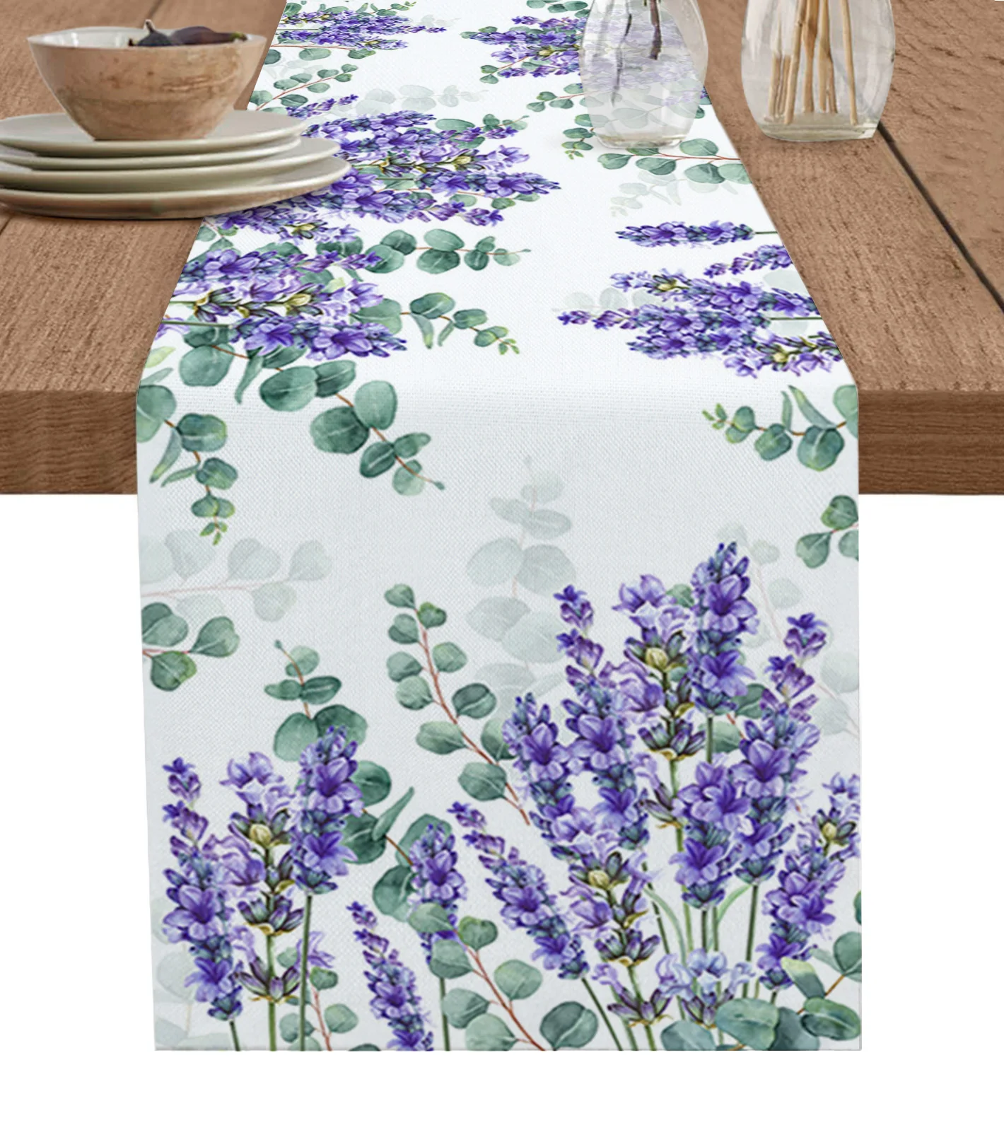 

Eucalyptus Leaves Lavender Flower Plant Table Runner Kitchen Dining Table Decor Tablecloth Wedding Holiday Decor Table Runner