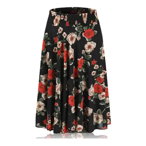 Women's Summer Skirt Chiffon Dot Print A-LINE High-waisted Skirt Vintage Casual Fashion Elastic Waist Elegant Mid Calf Skirts
