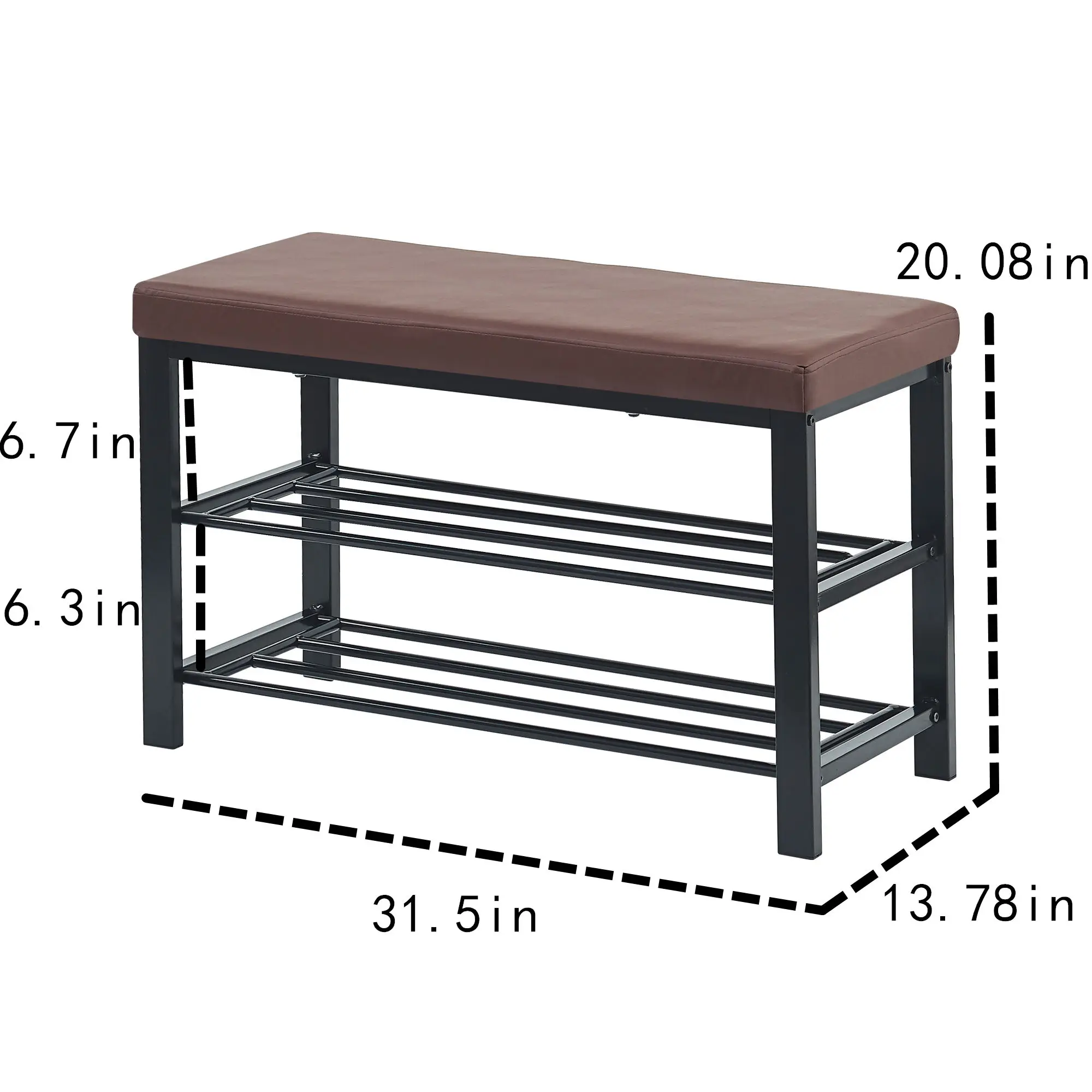 Shoe Bench 3-Tier Rack for Entryway Storage Organizer with Foam Padded Seat Faux Leather Metal Frame Living