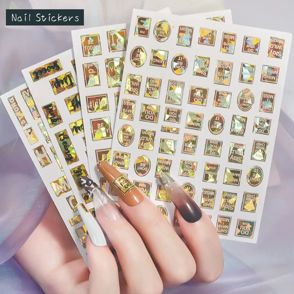 

Модные наклейки для маникюра с буквами на английском языке, 3D наклейки для ногтей, сделай сам, украшение для ногтей, фольга для ногтей, лазер...