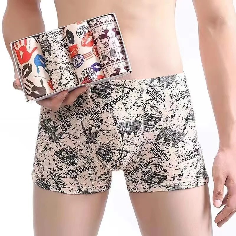 New Men's Underpants Summer Man Thin Breathable Underpants Male Fashion Print Boxer Shorts Plus Size L-4XL