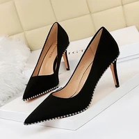 bigtree shoes rivet woman pumps 2022 new high heels stiletto suede leather women heels sexy party shoes female heel plus size 43