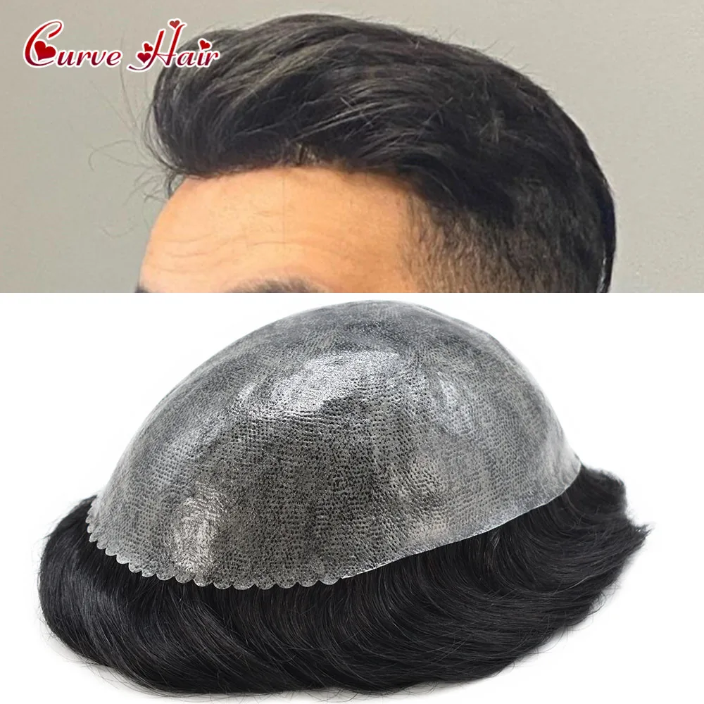 Toupee for Men 0.1-0.12mm All PU Injected Male Hair Prosthesis Durable Full Poly Capillary Human Hair System Natural Mans Wigs