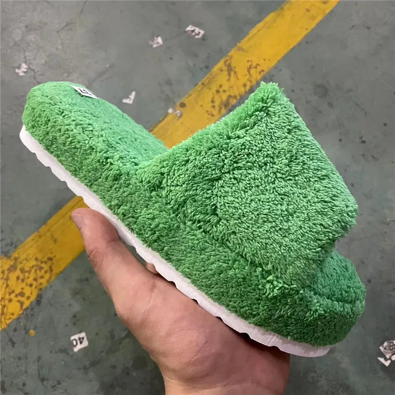 

Luxury Brand Peep Toe Thick Sole Women Slippers Green Corduroy Flat Outwear Ladies Slides Summer Autumn Runway Flip Flops Women