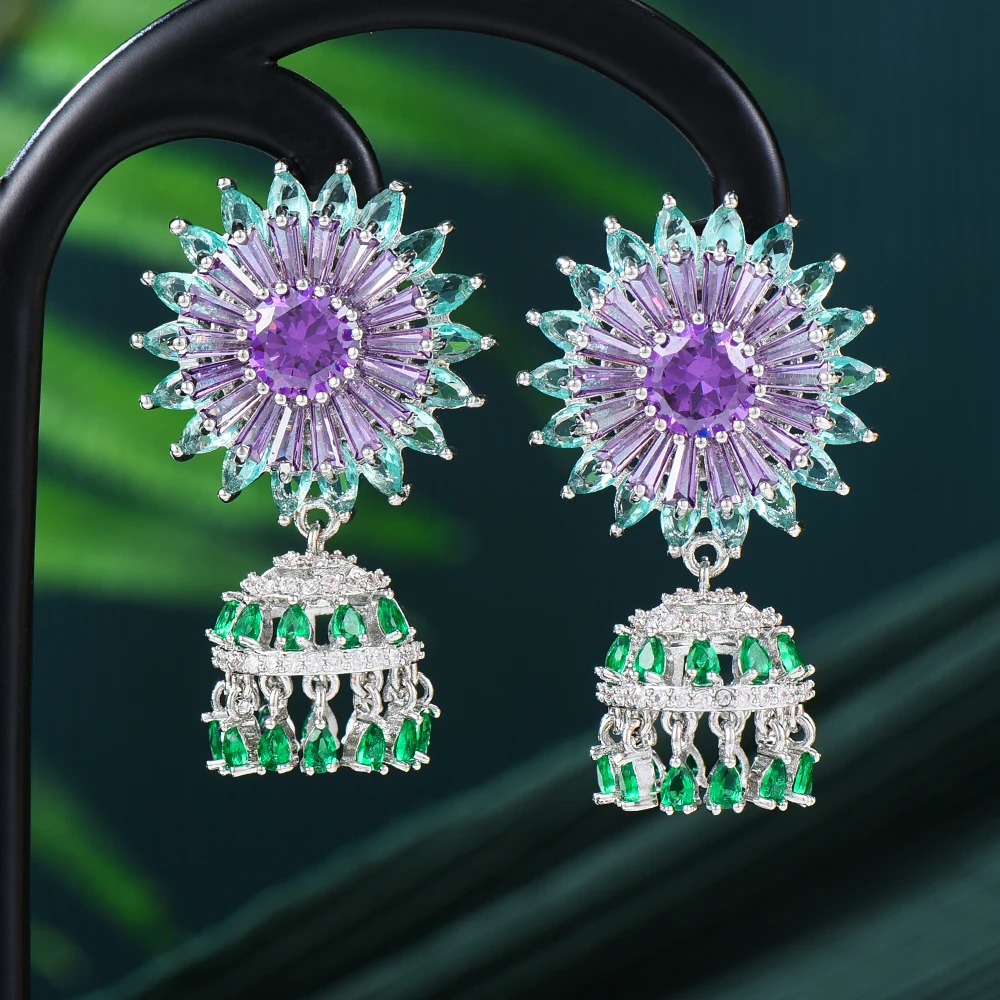 

Missvikki Luxury Sun Flower Earrings Trendy Shiny Pink CZ Full Mirco Paved Cubic Zircon Naija Wedding Fashion Jewelry Gift