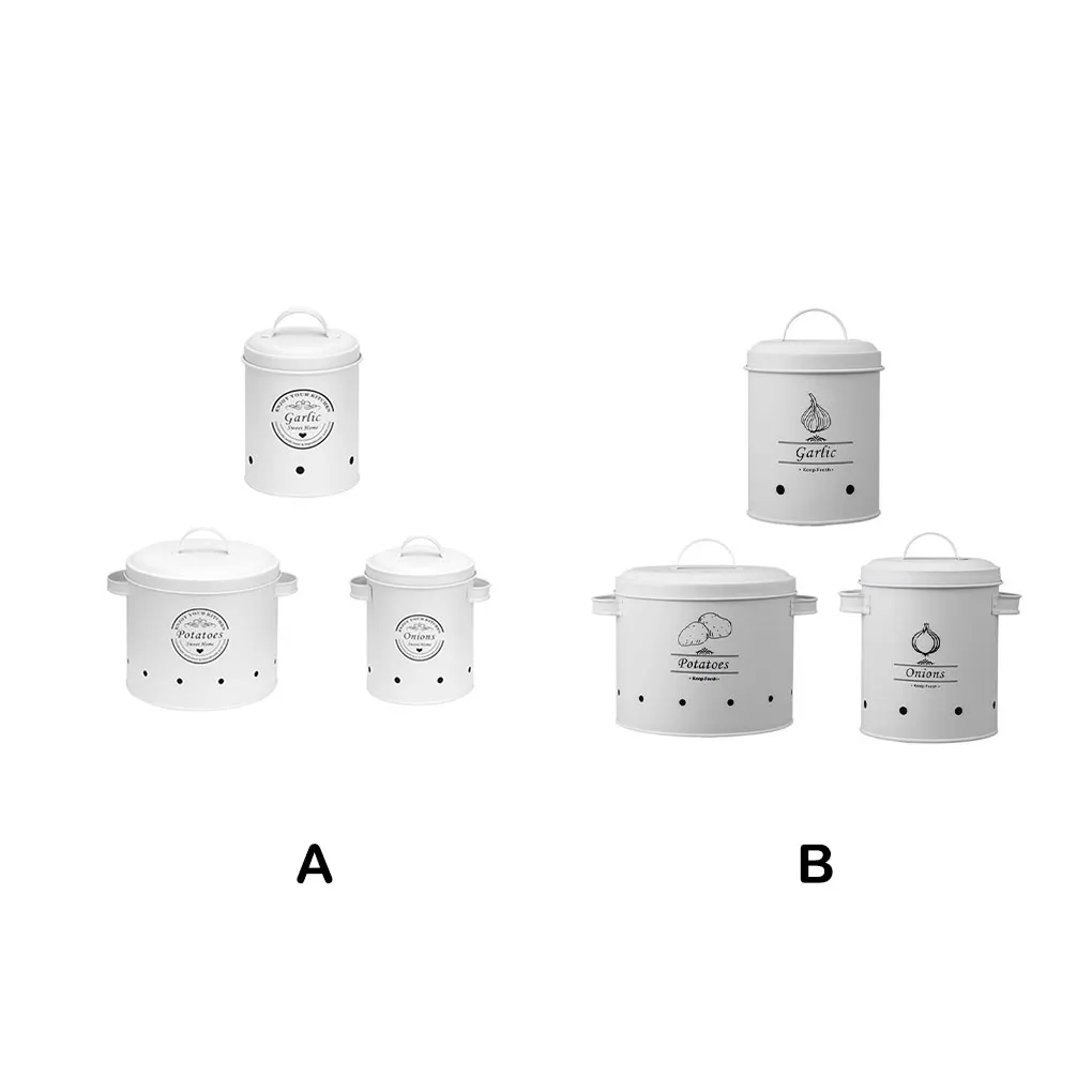 

Pack of 3 Potato Bin Kitchen Canister Garlic Food Containers with Lid Countertop Barrels Household Restaurant Type A