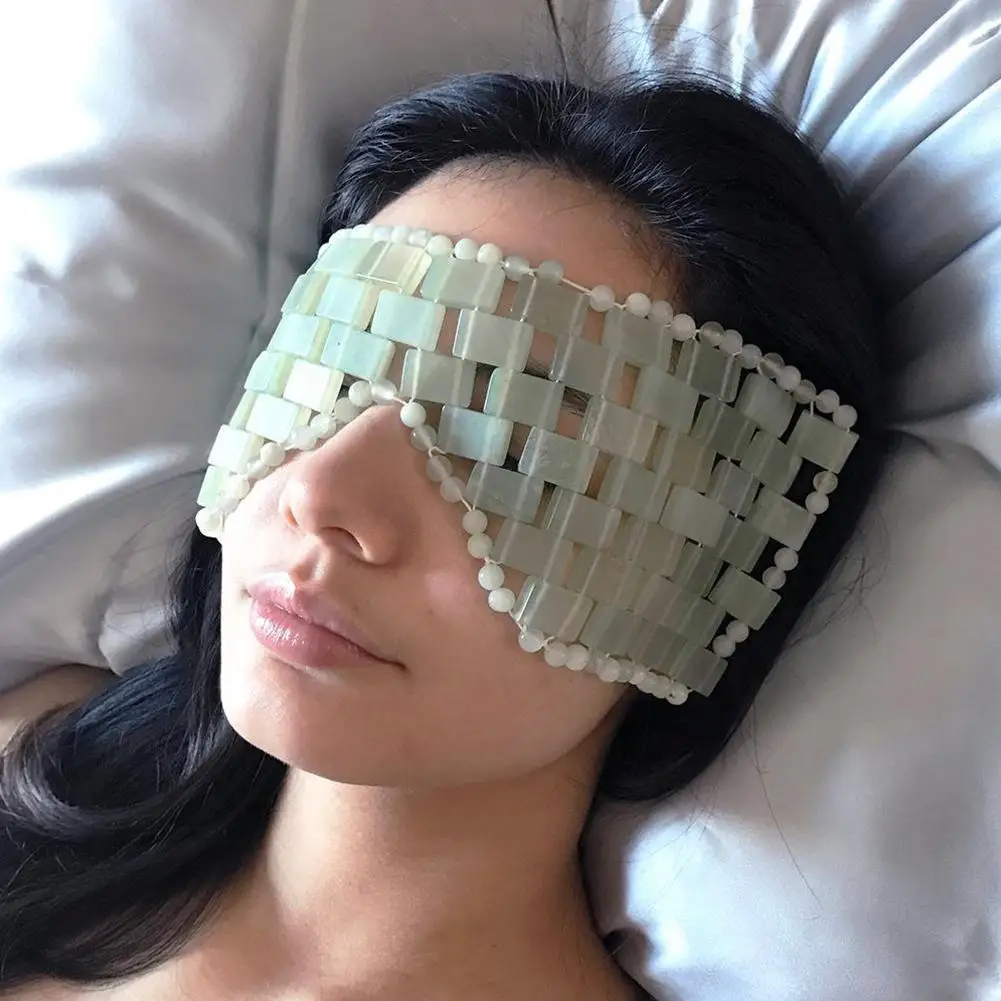 

Маска для глаз из натурального нефрита, охлаждающая Нефритовая маска для сна, массажер с покрытием из камня, подарок, Нефритовая, для релаксации и терапии, G9P8