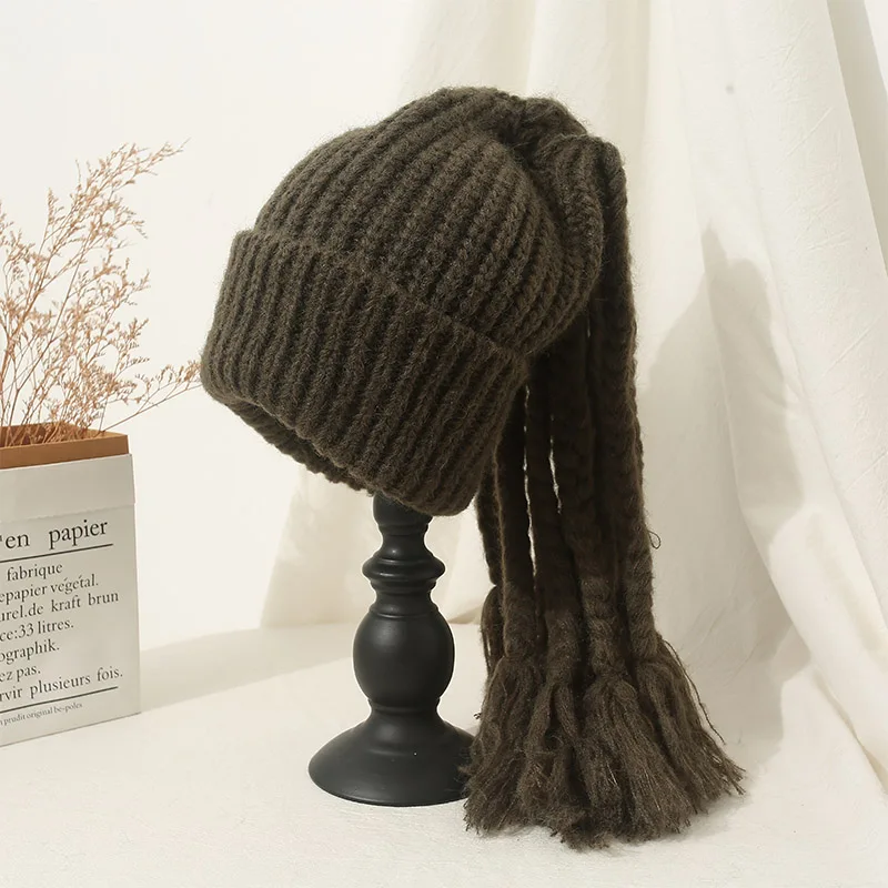 Personali вязаная шапка с дредами и кисточками женская шерстяная закрученной косой
