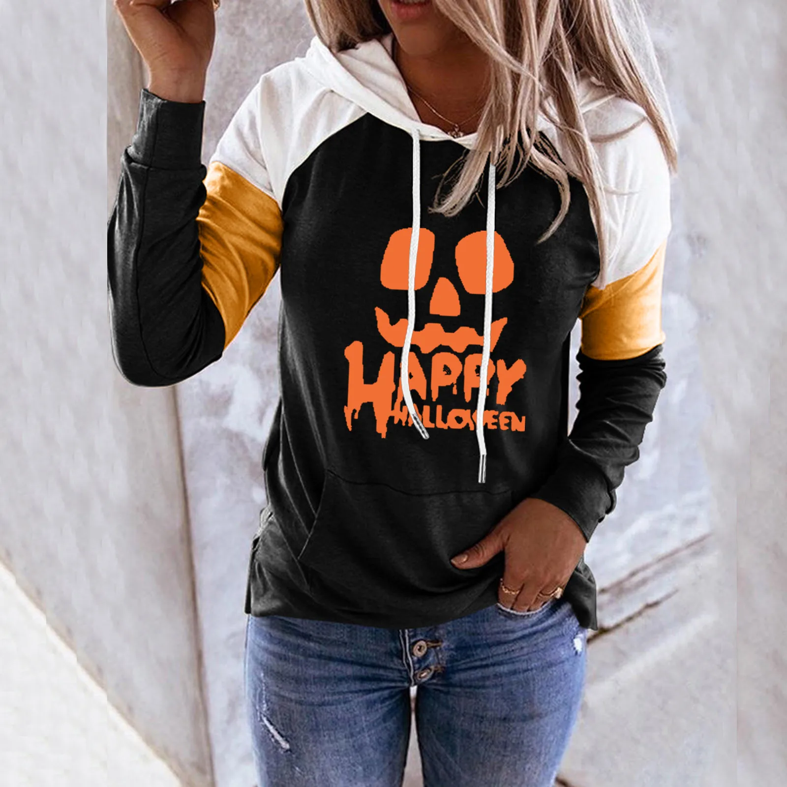 

Long Zip up Women Hoodie Colorblock Casual Sweatshirts Women Fashion Sweatshirts Halloween Pattern Long Thin Women Zip up Hoodie