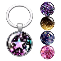 le beauty shinning style star dots bubble glass cabochon keychain bag car key rings holder silver plated key chains men womens