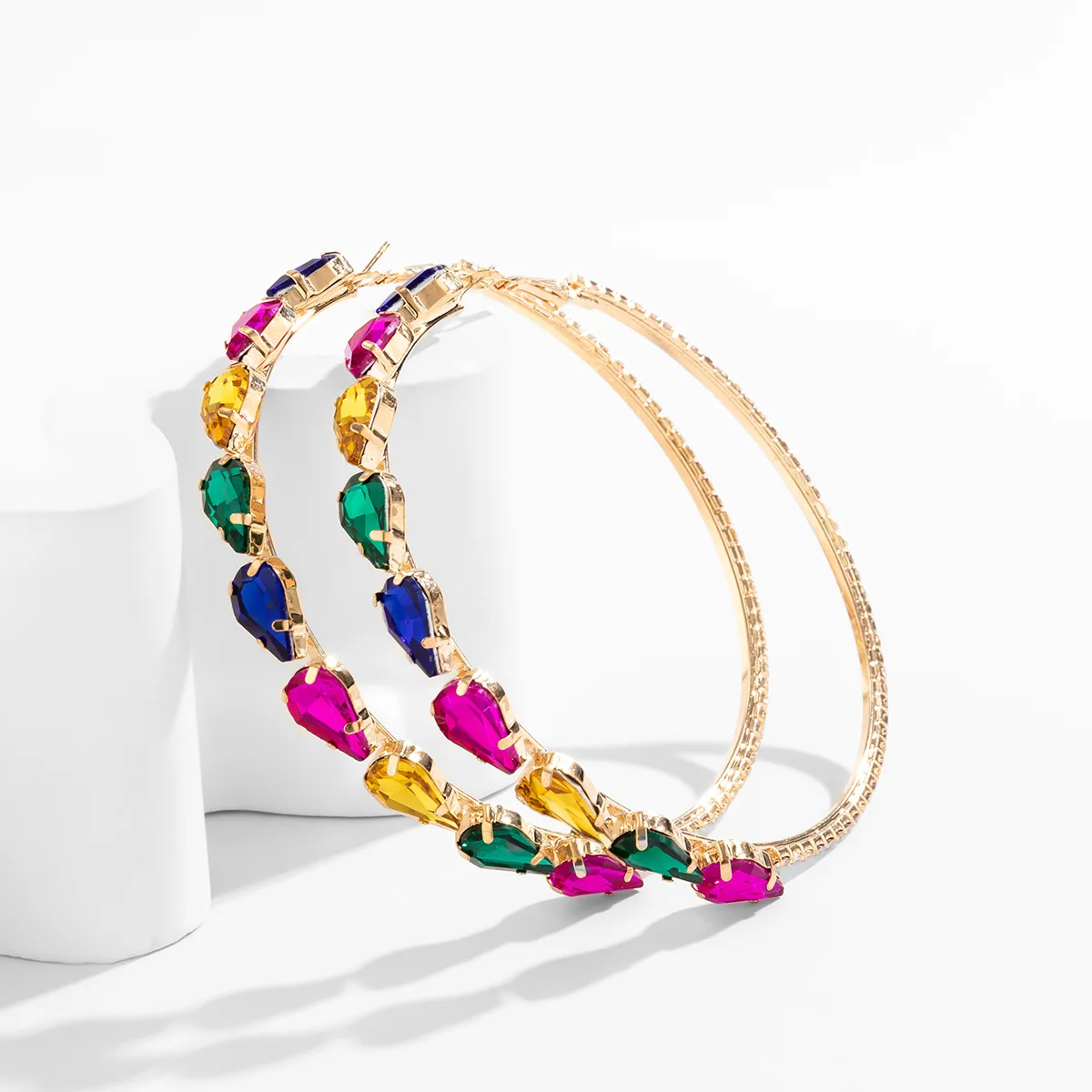 

Big Hoop Earrings For Women Oversize Circle Crystal Rhinestone Earrings Gold Round Earing 95mm