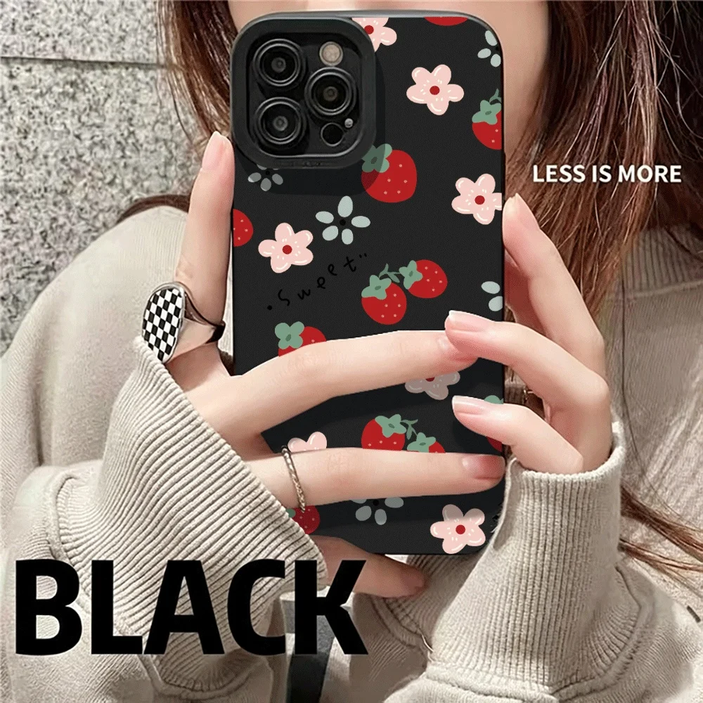 Чехол с узором клубничных бутонов для iPhone 17, 16, 15, 14, 13, 12, 11 Pro Max, 16, 15, 14 Plus, 17 Air, 16, 17 E, XR, XS – противоударный бампер-чехол (art.: 3920dbd43873e) - 3920dbd43873e