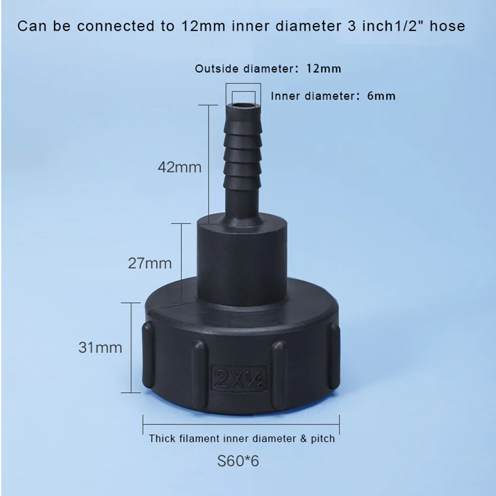 

IBC Tank Bucket Connector PP Plastic Replacement Tap Thread 1/2in 3/4in 1in 2in 1Pcs Accessories Adapter Black