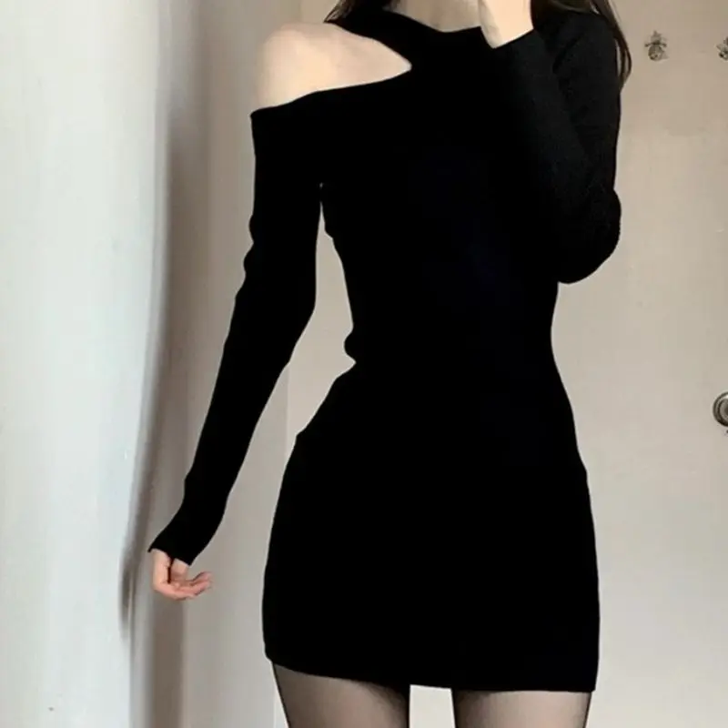 

Облегающее платье с открытыми плечами, вязаное платье, плотная Женская одежда для ранней осени, популярная женская юбка для девушек в европ...