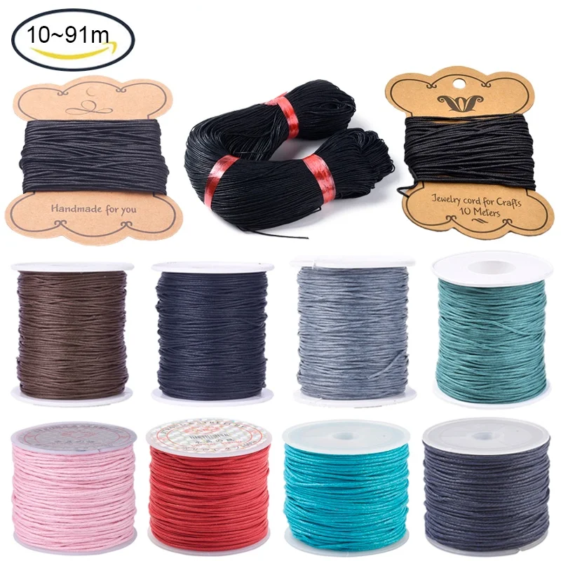 

10-91m Black 2mm /1mm/ 0.7mm /1.2mm /1.5mm Cotton Polyester Waxed Cord Macrame String Linen Thread Wire