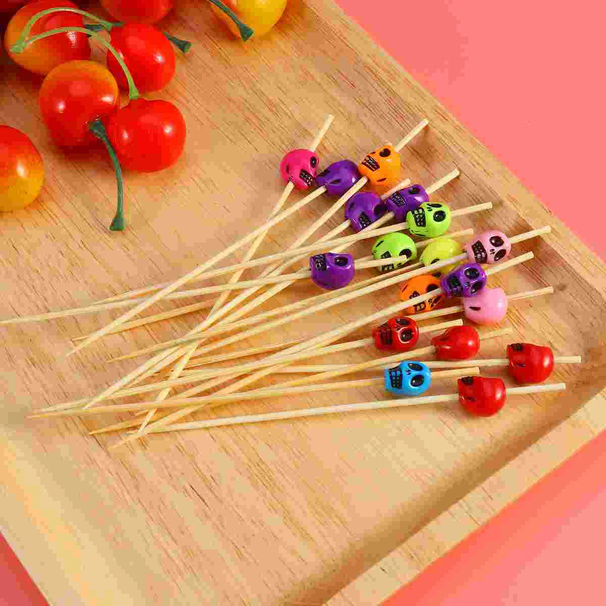 

200 Pcs Fruit Cake Toppers Halloween Cocktail Selection Toothpicks M Bamboo Bar