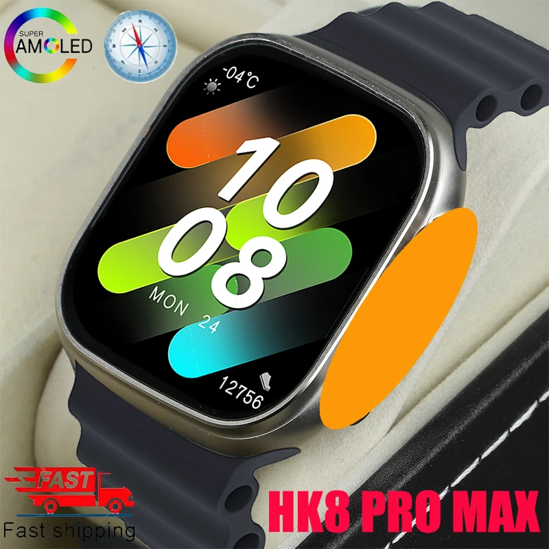 

2023 HK8 Pro Max Smart Watch 2.02 Inch AMOLED Full Screen Ultra Series 8 49mm Fitness Sport Compass Smartwatch For Women Men