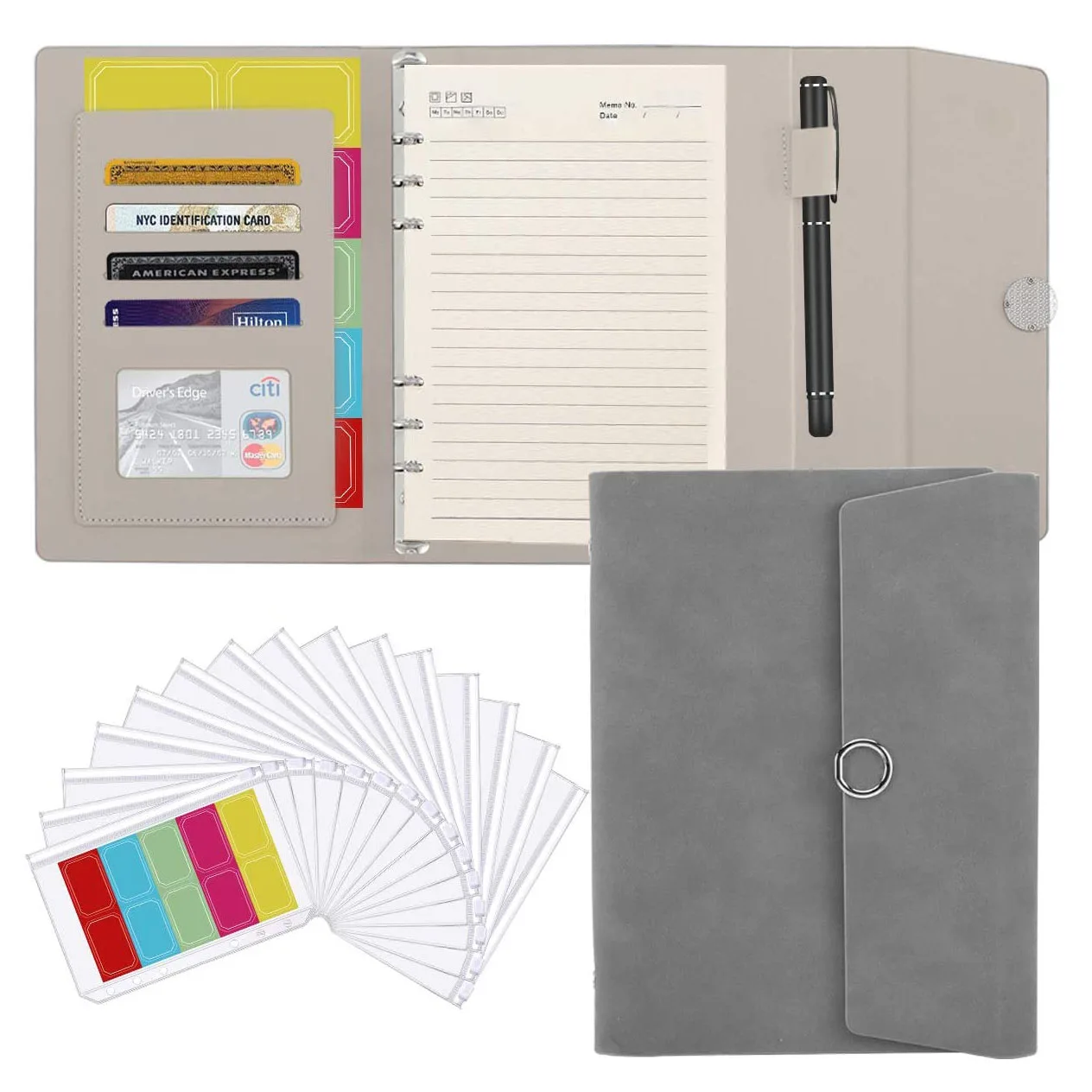 

18 Pieces A5 PU Leather 6 Hole Binder Folder Notebook Binder Budget Planner with 15 Binder Zipper Pocket Cash Envelopes System