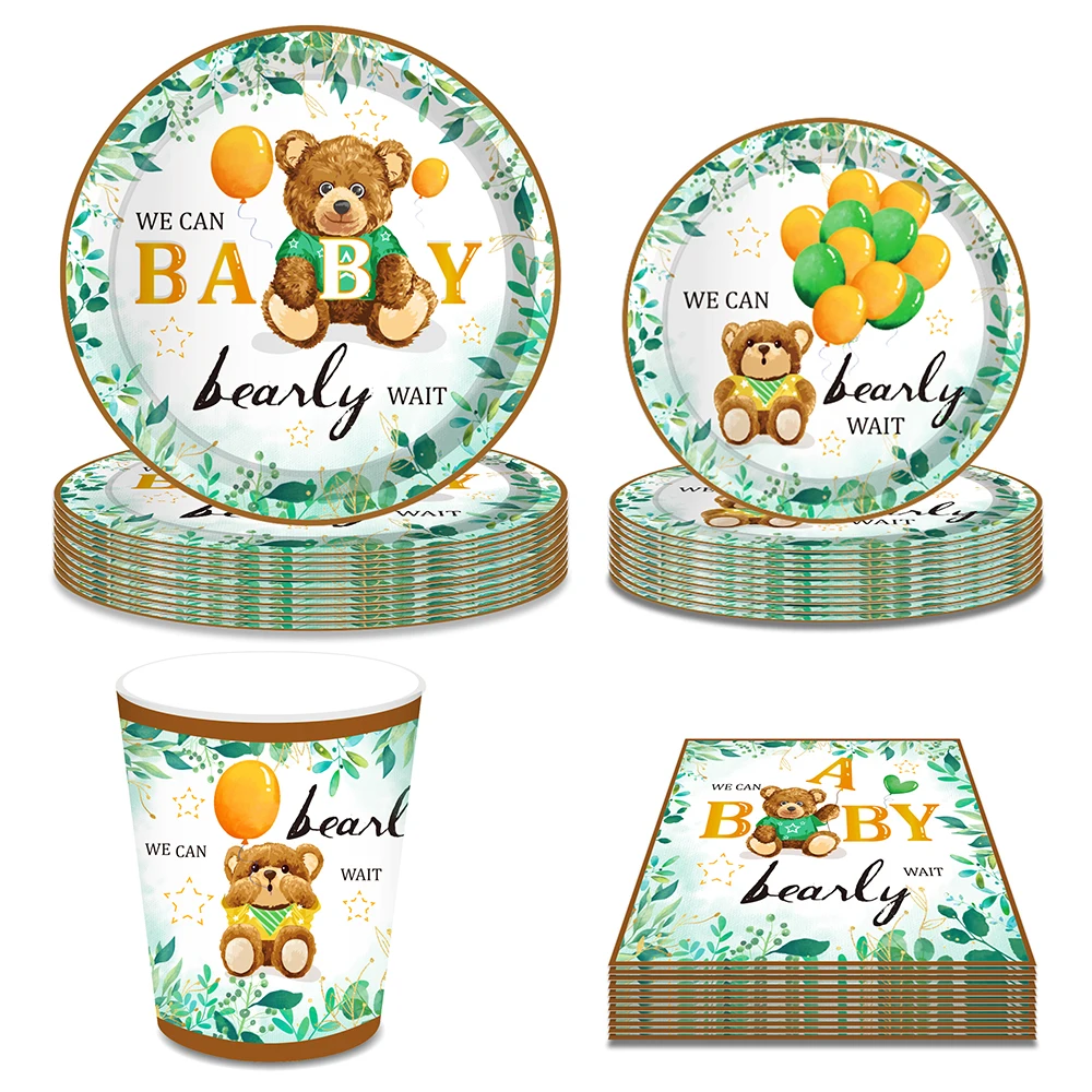 

Cartoon Toy Baby Bear Balloon Theme Disposable Tableware Sets Baby Shower Birthday Party Paper Cups Plates Table Dish Supplies