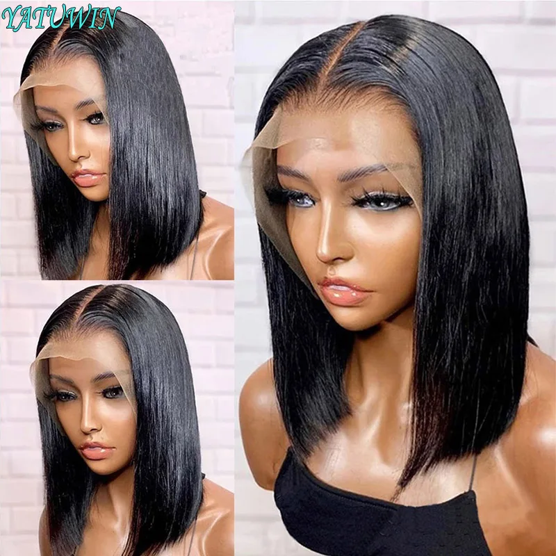 

Short Bob Wig Human Hair 4x4 13x4 T Part Lace Closure Wigs Pre Plucked 150% Density Brazilian Lace Front Wigs For Black Women