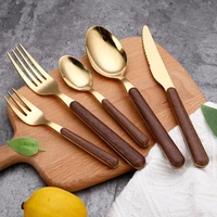 6pcs japanese tableware set stainless steel spoon knife dining fork chopsticks luxury cutlery imitation wood handle for kitchen