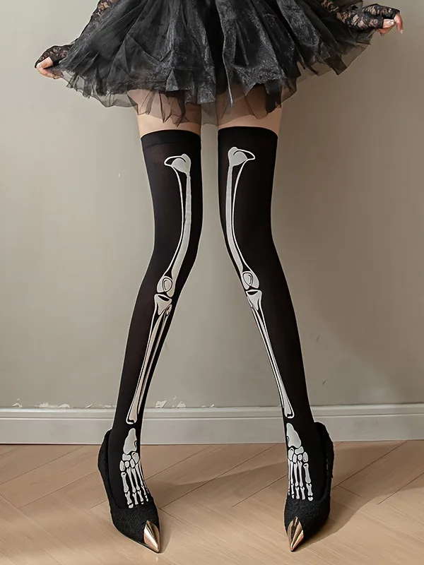 Новые длинные чулки High Exotic Street Style Dark Skeleton Bone черные шелковые для макияжа женские