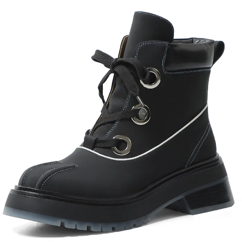

Dilalula 2023 New Arrival Women Ankle Boots Autumn Winter Laced Up Leisure Working Thick Heels Genuine Leather Shoes Woman