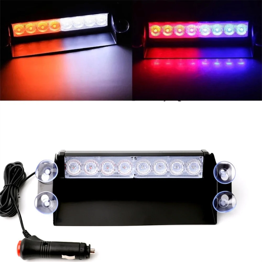 

8 LED Car Strobe Warning Light Front Rear Windshield Sucker installation Multiple Colour Flashing Emergency Marquee Signal Light
