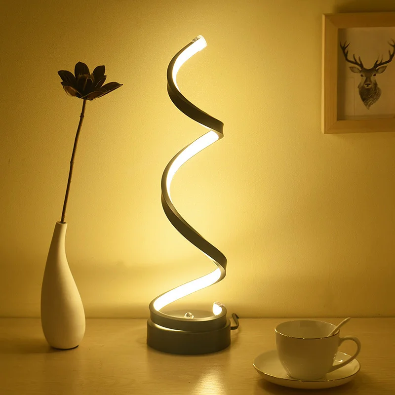 

Modern LED Spiral Table Lamp Curved Desk Bedside Lamp Cool White Warm White Light for Living Room Bedroom Reading Light