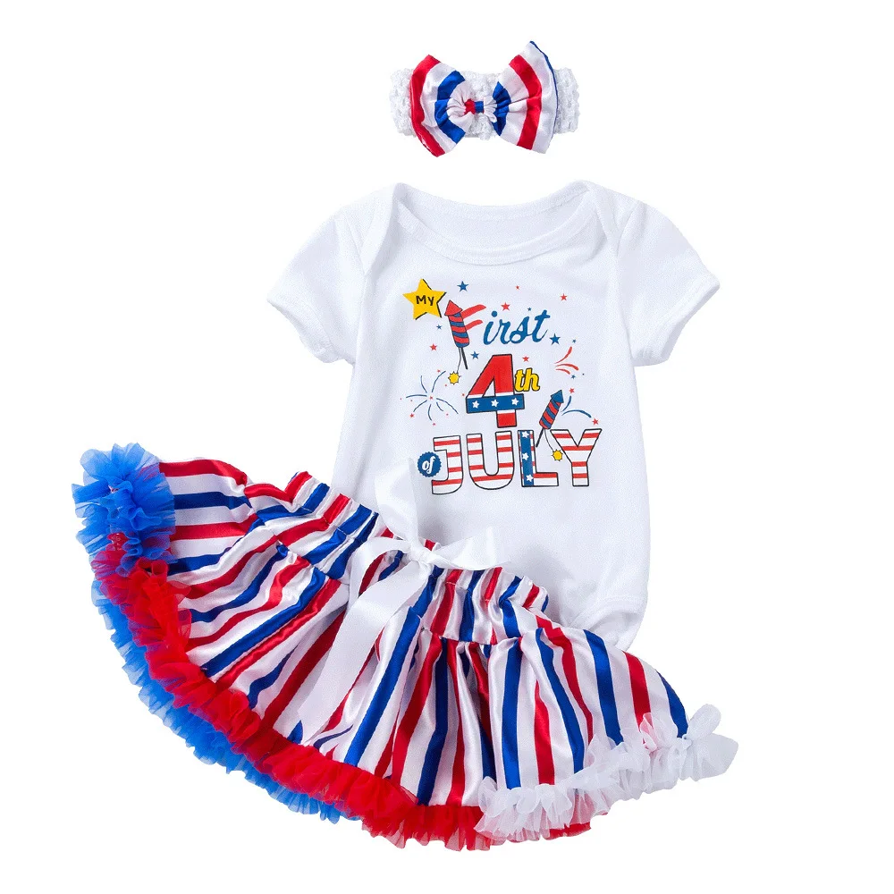 

Одежда для первого Дня независимости ребенка, новинка, Детская пушистая юбка с коротким рукавом, одежда для маленьких девочек, наряды для ма...